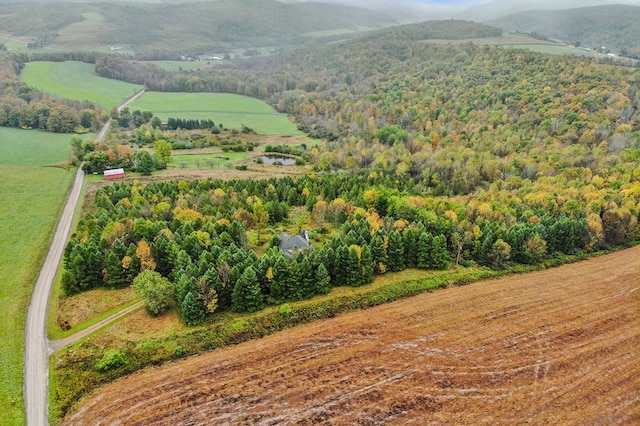 bird's eye view with a mountain view and a rural view