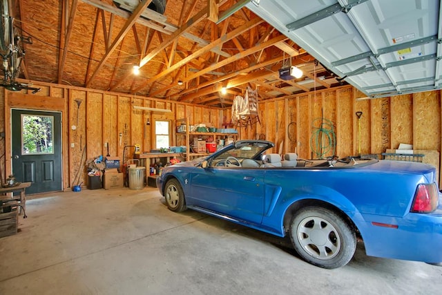 garage with a garage door opener