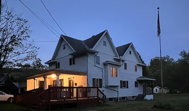 213 2nd St, Harrison Valley, PA 16927 - back of house with a wooden deck and a yard