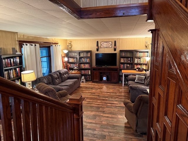 213 2nd St, Harrison Valley, PA 16927 - living area with wooden walls and dark wood-style flooring