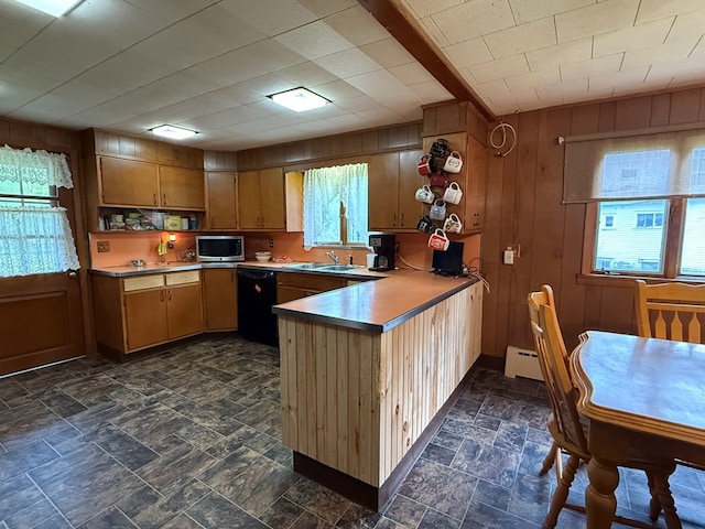 213 2nd St, Harrison Valley, PA 16927 - kitchen with stainless steel microwave, dishwasher, a sink, a peninsula, and baseboard heating