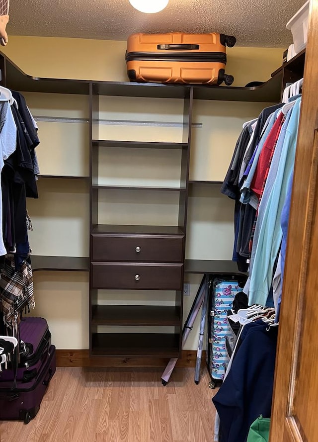 walk in closet featuring light hardwood / wood-style flooring