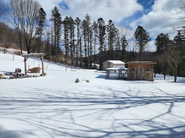 view of yard layered in snow