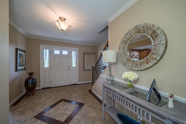 foyer featuring crown molding