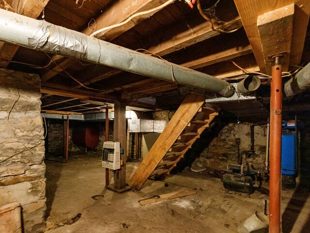 basement with heating unit