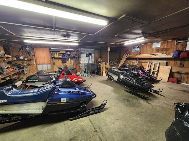 garage with wooden walls