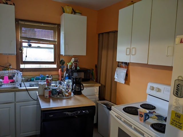 kitchen with white cabinetry, sink, and black appliances