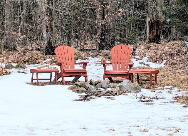 view of yard layered in snow