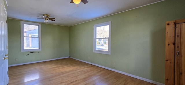 unfurnished room with ceiling fan and light hardwood / wood-style floors