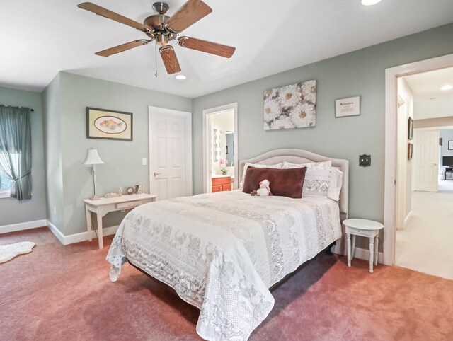335 Sullivan Dr, Sayre, PA 18840 - bedroom featuring carpet flooring, baseboards, recessed lighting, ceiling fan, and ensuite bath