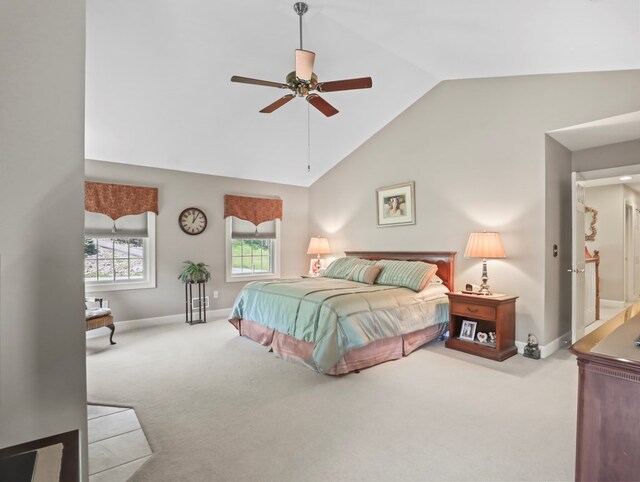 335 Sullivan Dr, Sayre, PA 18840 - carpeted bedroom featuring lofted ceiling, baseboards, and a ceiling fan