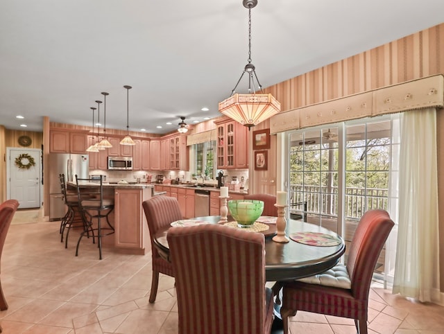 335 Sullivan Dr, Sayre, PA 18840 - dining space with light tile patterned floors, recessed lighting, and ceiling fan