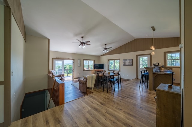 481 Case Rd, Sayre, PA 18840 - living room with wood finished floors, vaulted ceiling, and ceiling fan