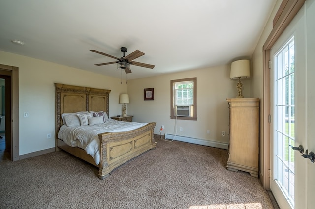 481 Case Rd, Sayre, PA 18840 - bedroom with a baseboard heating unit, light carpet, cooling unit, and a ceiling fan