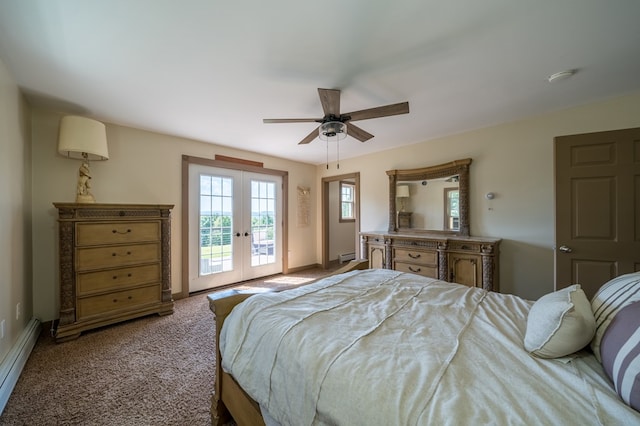 481 Case Rd, Sayre, PA 18840 - bedroom featuring french doors, a baseboard radiator, access to exterior, and carpet flooring