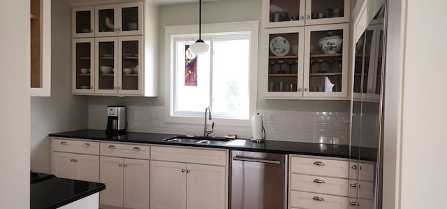 30 S Academy St, Mansfield, PA 16933 - bar with a sink, dishwasher, hanging light fixtures, and tasteful backsplash