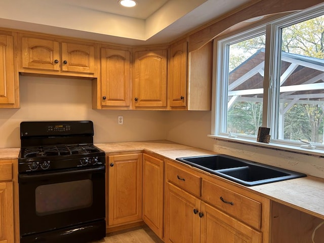 kitchen featuring gas stove, plenty of natural light, and light hardwood / wood-style floors