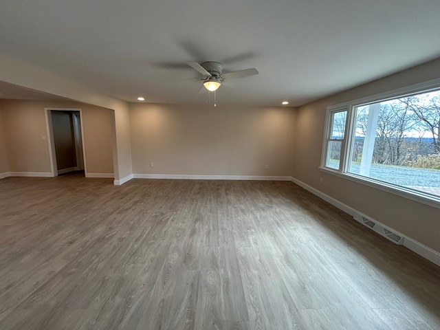 342 Smoke Rise Rd, Mansfield, PA 16933 - empty room featuring a ceiling fan, wood finished floors, and recessed lighting