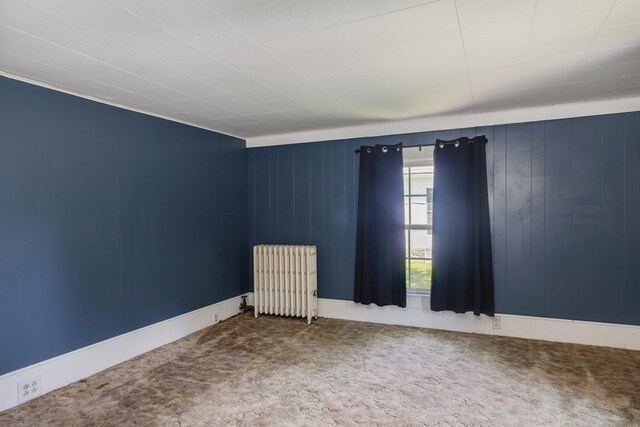 213 Holden St, Osceola, PA 16942 - spare room featuring radiator, carpet, and wood walls