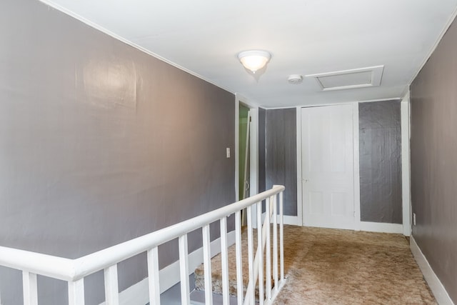 213 Holden St, Osceola, PA 16942 - hall with attic access, carpet, and baseboards
