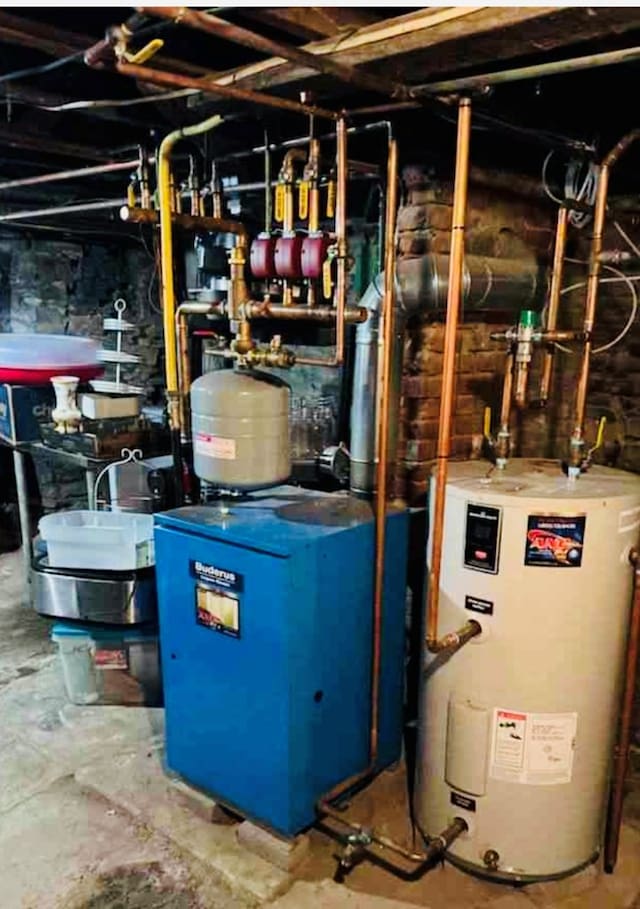 utility room featuring water heater