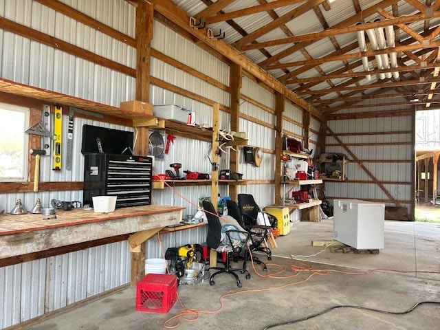 garage featuring a workshop area