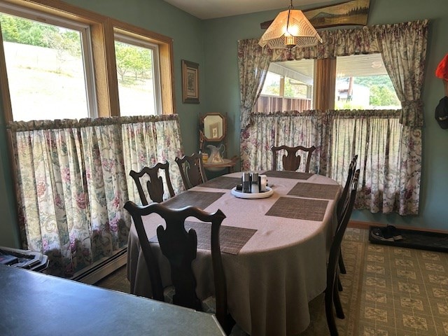 dining space featuring baseboard heating