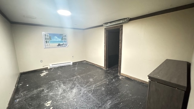 8380 Sheshequin Rd, Athens, PA 18810 - spare room with a baseboard heating unit, baseboards, and crown molding
