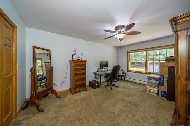 105 Laurel Ln, Sayre, PA 18840 - carpeted office with baseboard heating, ceiling fan, and baseboards