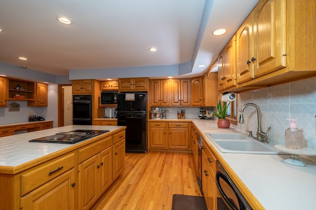 105 Laurel Ln, Sayre, PA 18840 - kitchen with black appliances, a sink, open shelves, light wood finished floors, and recessed lighting