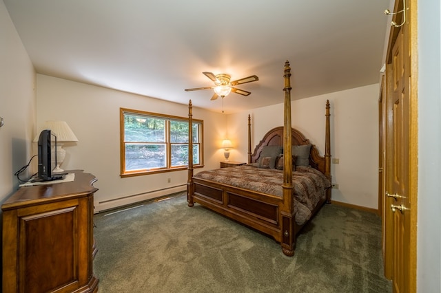 105 Laurel Ln, Sayre, PA 18840 - carpeted bedroom with baseboard heating, baseboards, and ceiling fan