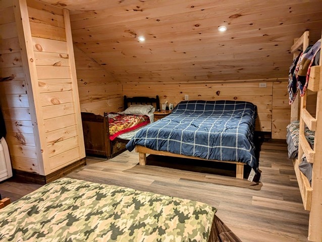198 Spring Run Rd, Smethport, PA 16749 - bedroom with wood ceiling, vaulted ceiling, wood walls, and wood finished floors