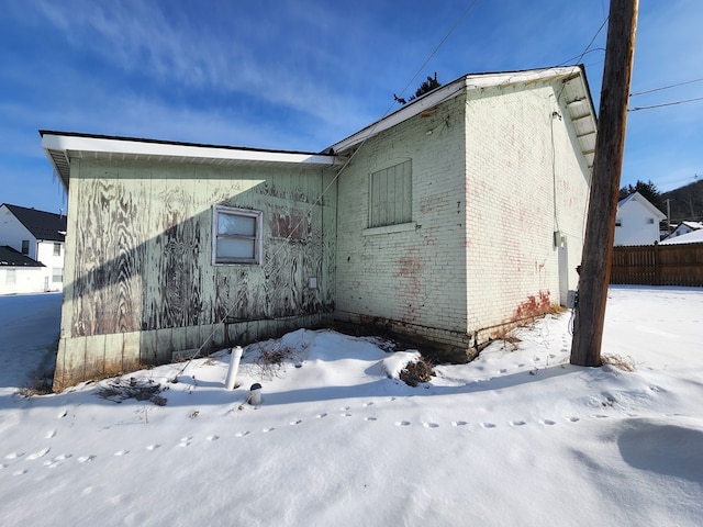 view of snow covered exterior