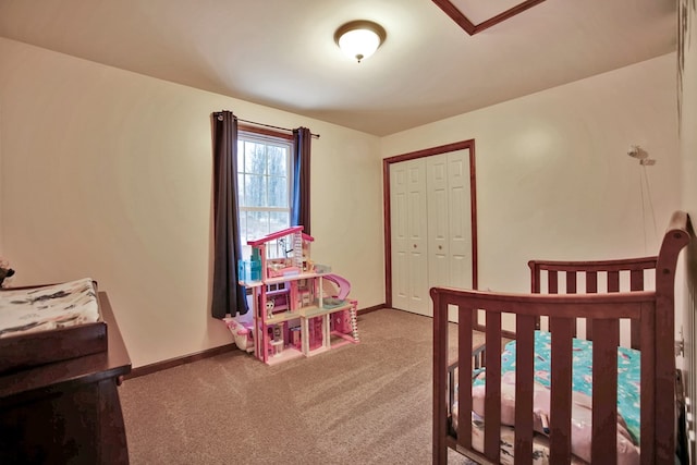 carpeted bedroom with a closet