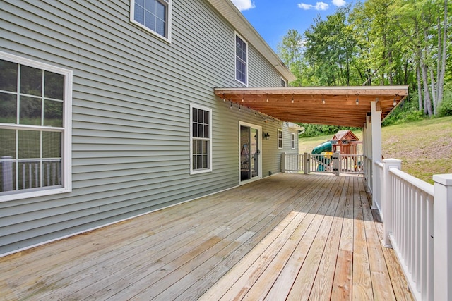 5 Sylvan Glen Rd, Wellsboro, PA 16901 - wooden terrace featuring a playground
