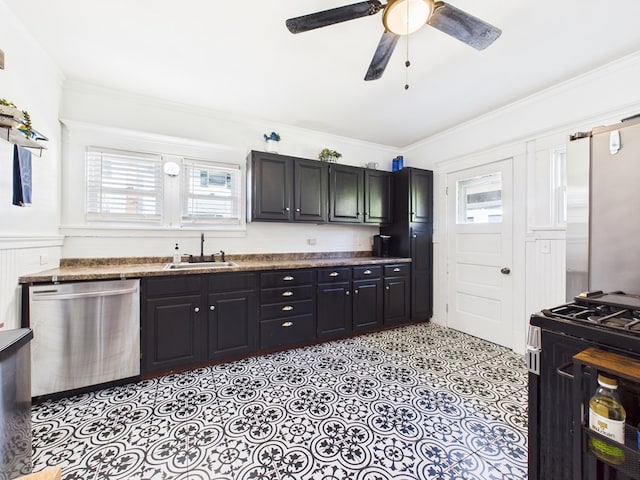 1010 W Main St, Smethport, PA 16749 - kitchen with a sink, appliances with stainless steel finishes, crown molding, and a wealth of natural light