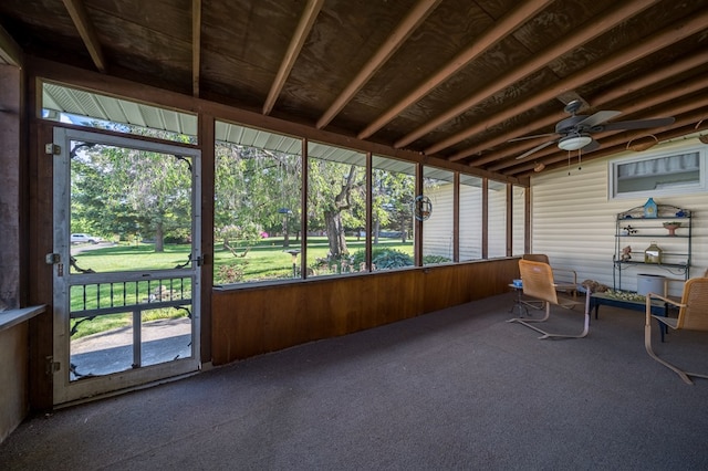 517 Mohawk St, Sayre, PA 18640 - unfurnished sunroom with a ceiling fan
