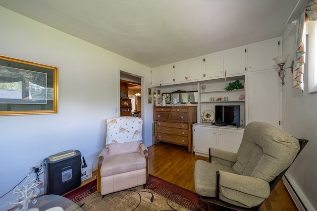 517 Mohawk St, Sayre, PA 18640 - living room featuring baseboard heating and dark wood finished floors