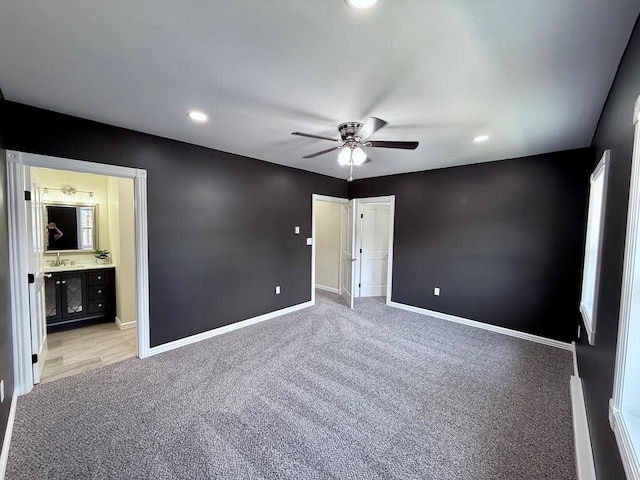 501 N Main St, Athens, PA 18810 - unfurnished bedroom with light colored carpet, recessed lighting, ensuite bathroom, and a ceiling fan