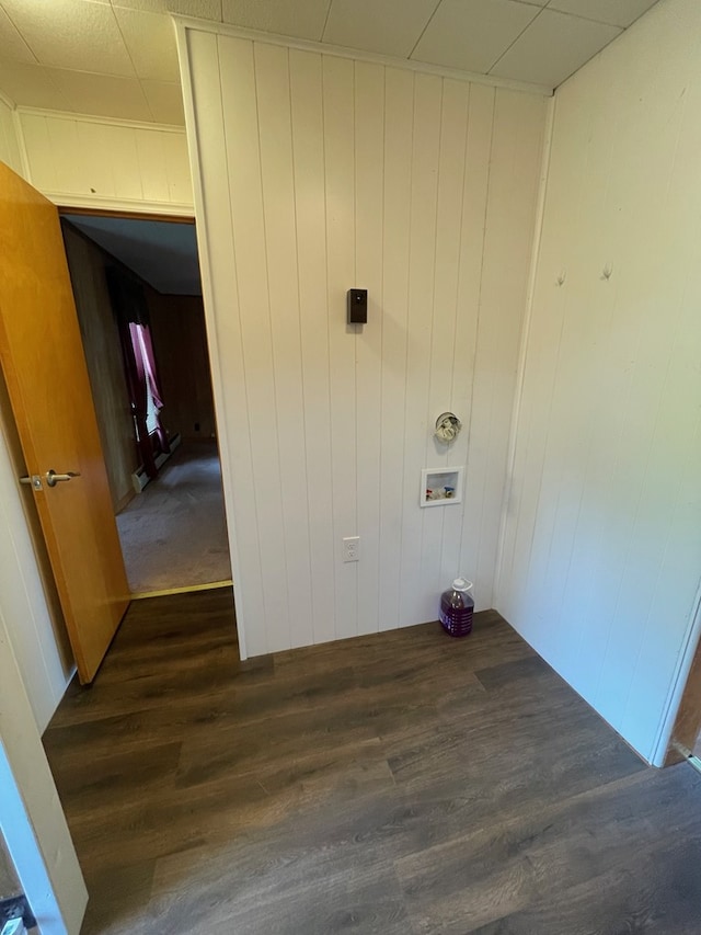 401 Center St, Ulysses, PA 16948 - washroom featuring dark wood-style floors, wooden walls, and hookup for a washing machine