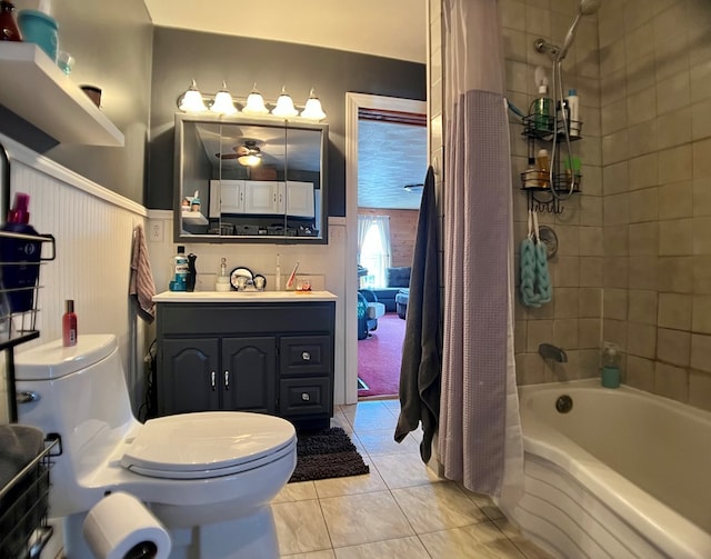 full bathroom with tile patterned floors, vanity, toilet, and shower / bath combo