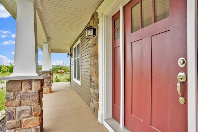 77 Hunters Trl, Wellsboro, PA 16901 - doorway to property featuring a porch and stone siding