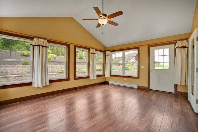 77 Hunters Trl, Wellsboro, PA 16901 - unfurnished sunroom with a baseboard radiator, lofted ceiling, and plenty of natural light
