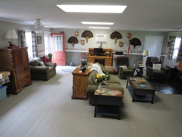 living room featuring ceiling fan