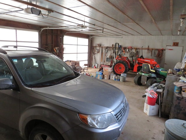 garage with a garage door opener