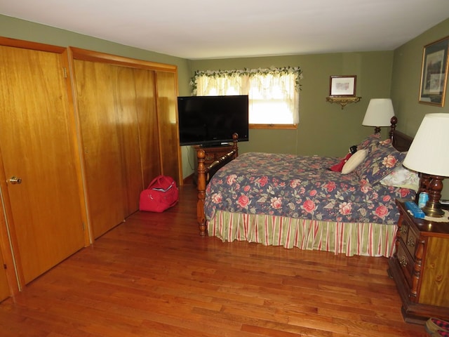 bedroom with wood-type flooring