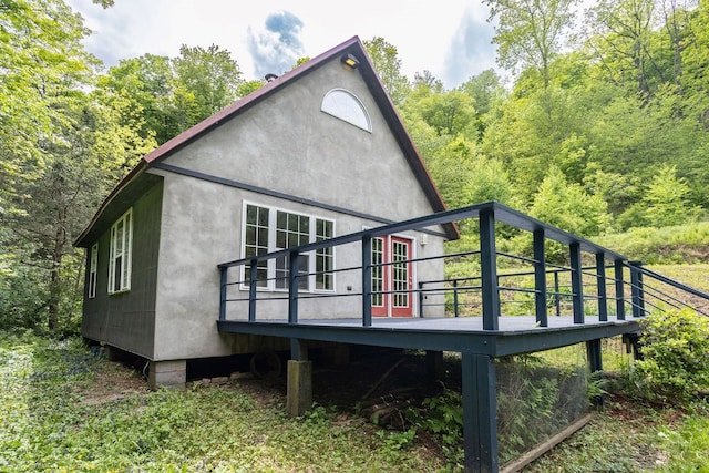 511 Steam Mill Rd, Wellsboro, PA 16901 - back of property featuring a wooden deck and stucco siding