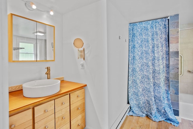 511 Steam Mill Rd, Wellsboro, PA 16901 - bathroom with vanity, wood finished floors, and shower / tub combo