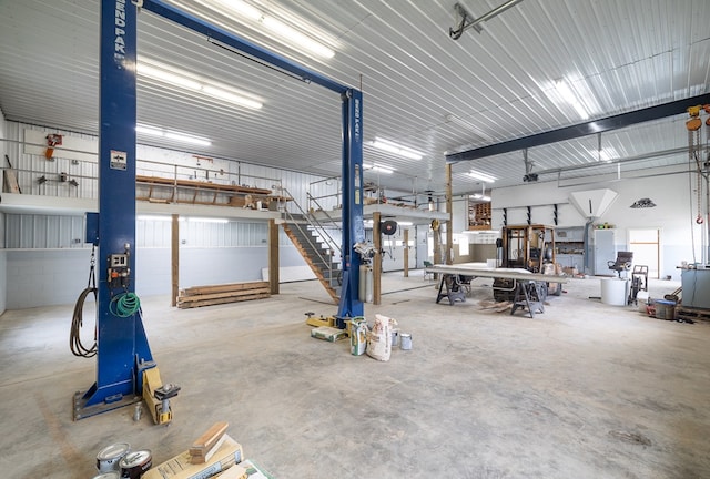 garage featuring a workshop area