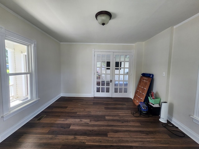 406 E Maple St, Coudersport, PA 16915 - unfurnished room with french doors, dark wood-type flooring, and crown molding